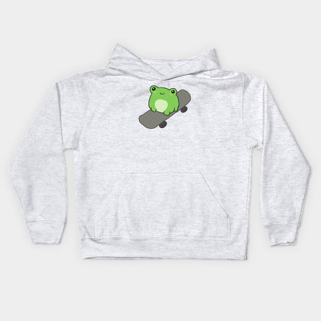 Cute Fat Frog on Skateboard, Kawaii Cottagecore Aesthetic for Skateboarding Fans, Funny Chubby Skater Froge Kids Hoodie by Ministry Of Frogs